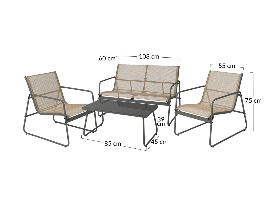 Salon bas de jardin 4 places en métale et résine tressée Pilar
