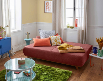 Canapé 3 places convertible avec coffre en velours texturé Cristal