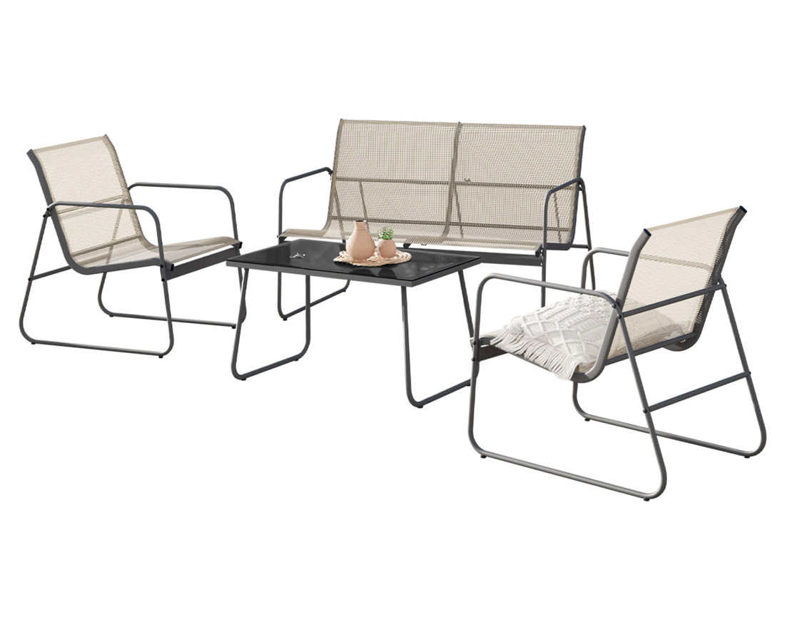 Salon bas de jardin 4 places en métale et résine tressée Pilar