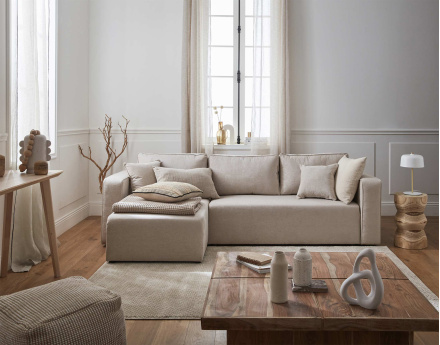 Canapé d'angle réversible 4 places convertible avec coffre en tissu Topaze