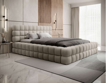 Lit coffre 140x200 cm sommier inclus en tissu bouclette Kingston