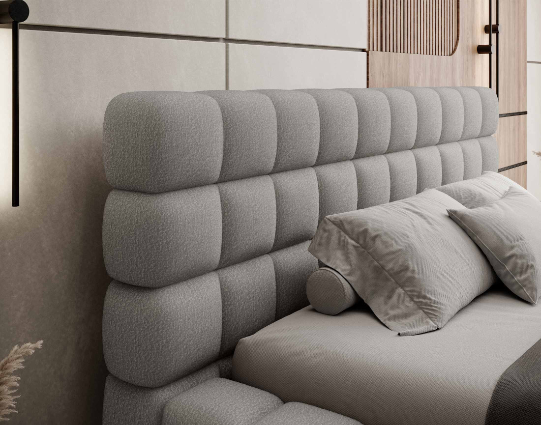 Lit coffre 160x200 cm sommier inclus en tissu bouclette Kingston