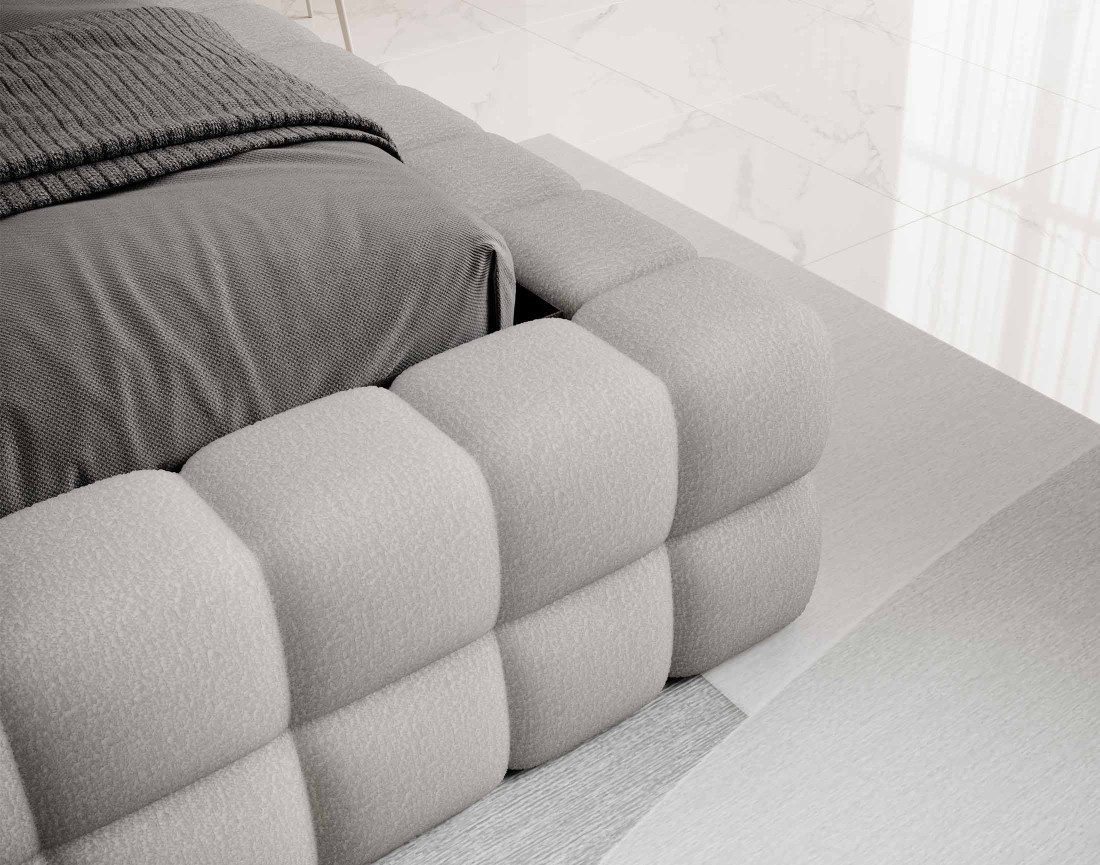 Lit coffre 160x200 cm sommier inclus en tissu bouclette Kingston