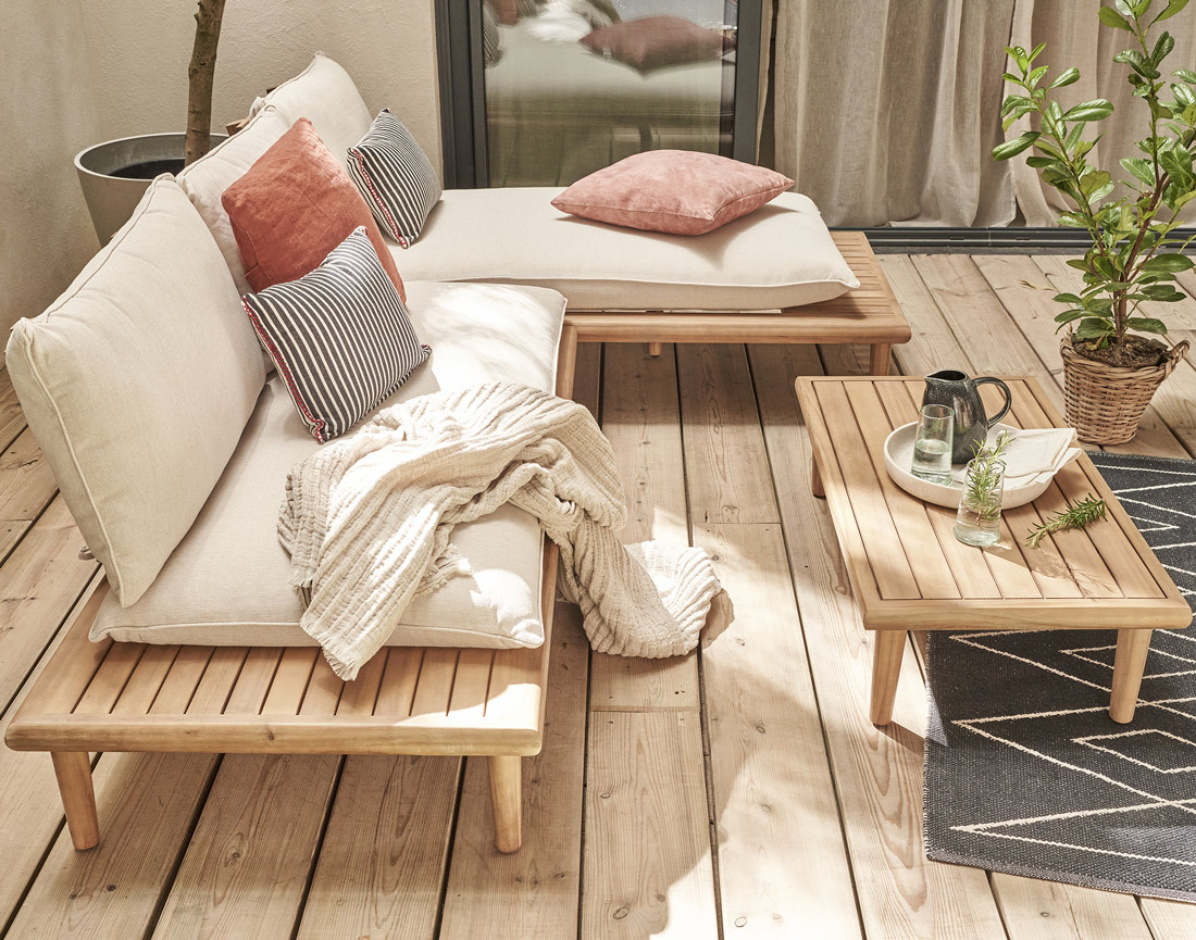 Salon bas de jardin 4 places + table en bois d'acacia FSC® 100% Papeete