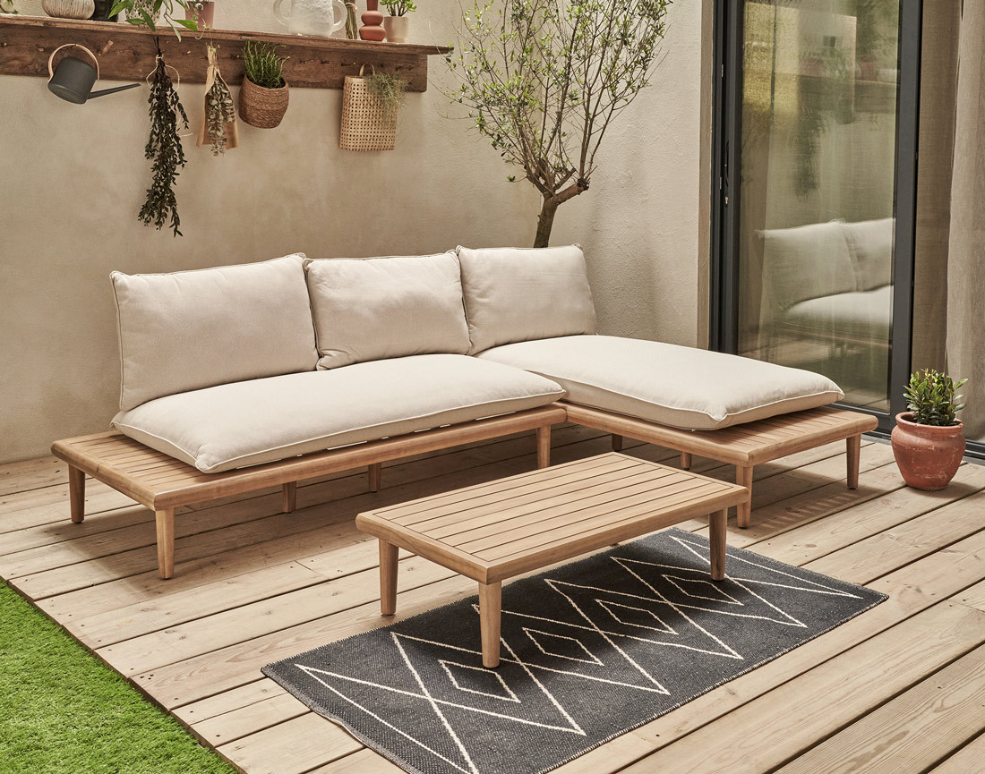 Salon bas de jardin 4 places + table en bois d'acacia FSC® 100% Papeete