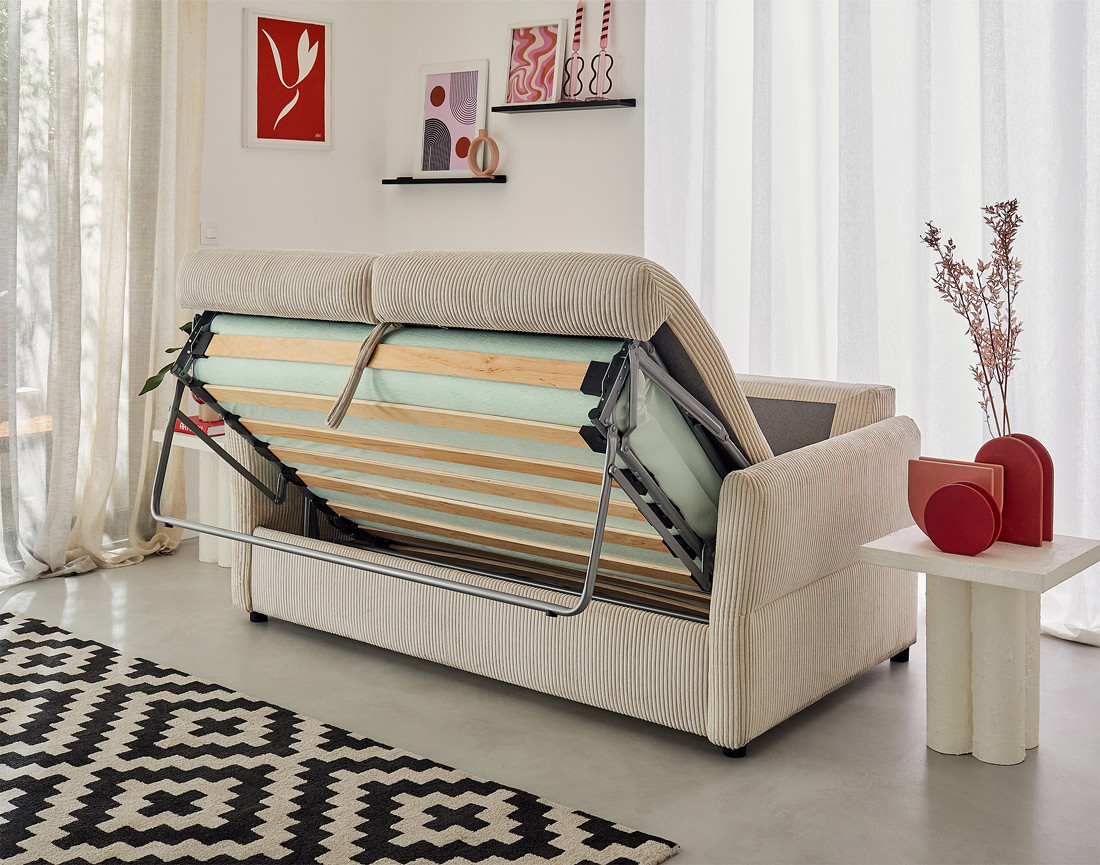 Canapé 2 places convertible express quotidien en velours côtelé Maho