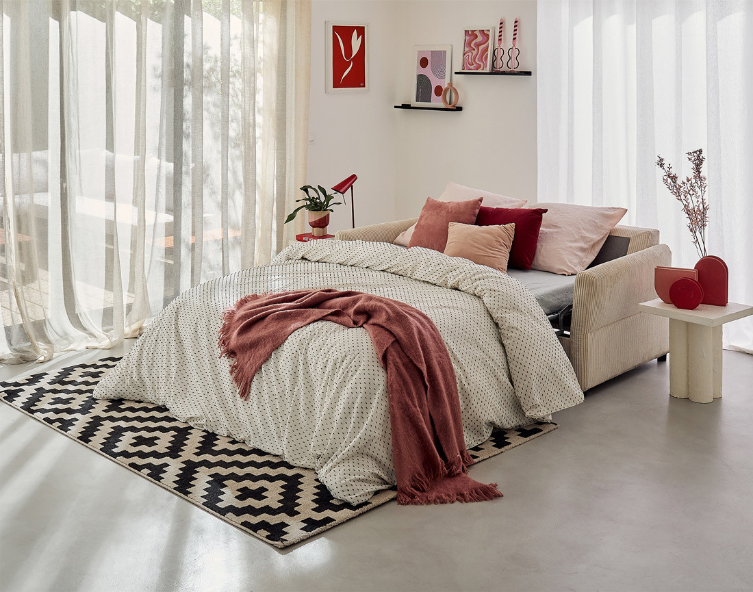 Canapé 2 places convertible express quotidien en velours côtelé Maho