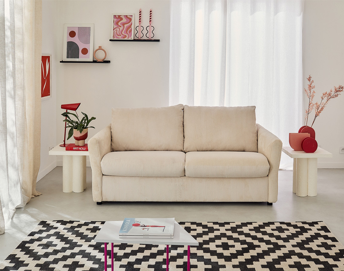 Canapé 2 places convertible express quotidien en velours côtelé Maho