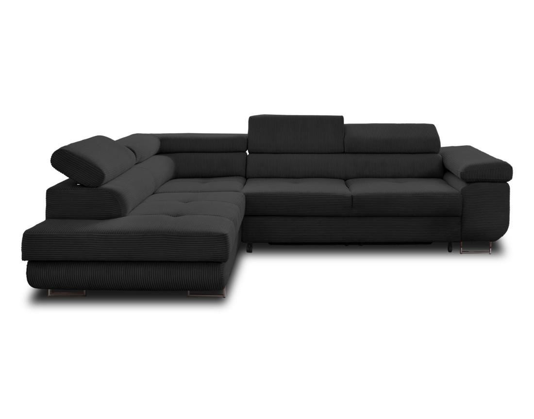 Canapé d'angle gauche convertible avec coffre et têtières 5 places en velours côtelé Zaria