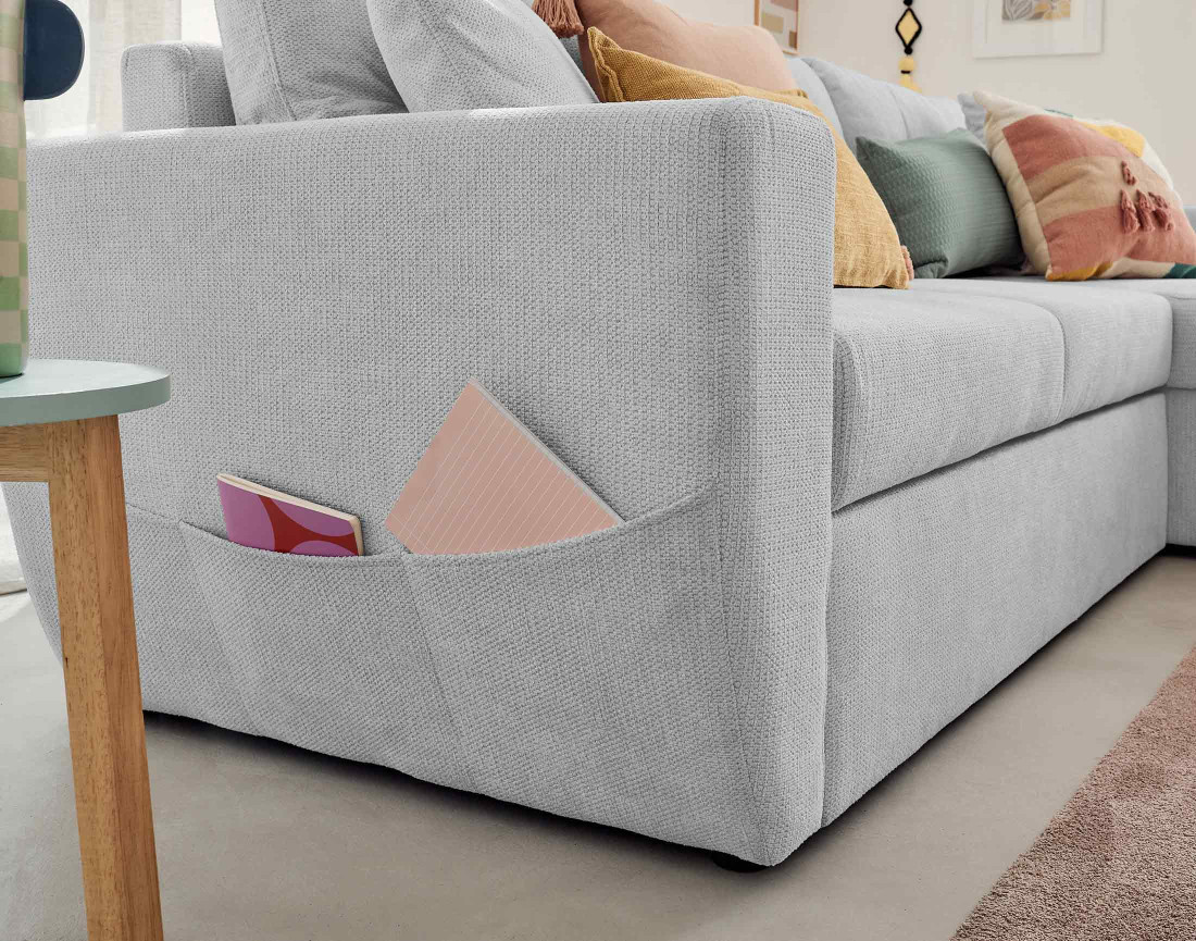 Canapé d'angle réversible 4 places convertible avec coffre en tissu texturé Astoria