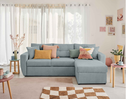 Canapé d'angle réversible 4 places convertible avec coffre en tissu texturé Astoria