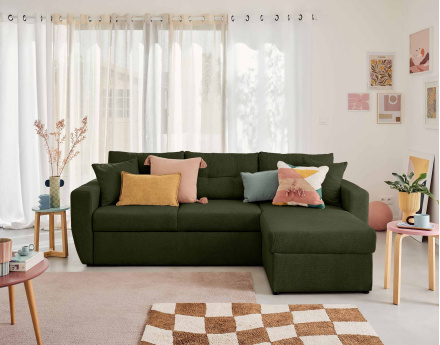 Canapé d'angle réversible 4 places convertible avec coffre en tissu texturé Astoria