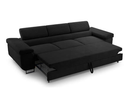 Canapé 3 places convertible avec têtières réglables en velours côtelé Pablo