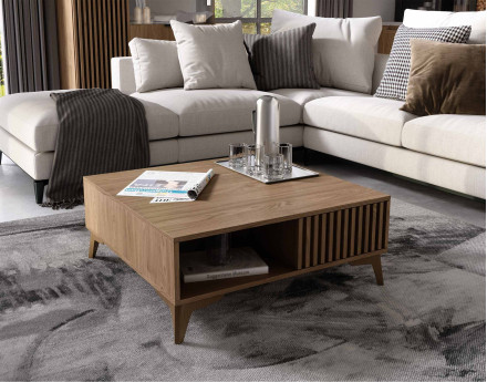 Table basse en bois 1 tiroir et 1 niche 80 cm Portmore