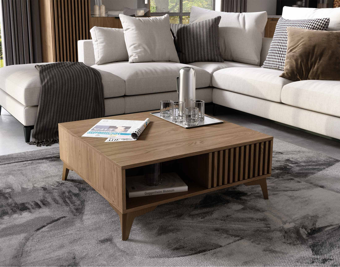 Table basse en bois 1 tiroir et 1 niche 80 cm Portmore