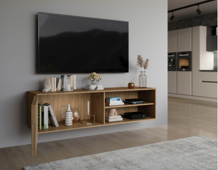 Meuble TV suspendu en bois 2 niches et 1 porte 150 cm Portmore