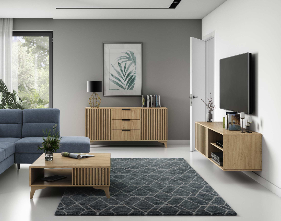 Meuble TV suspendu en bois 2 niches et 1 porte 150 cm Portmore