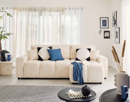 Canapé d'angle réversible convertible avec coffre 4 places en fausse fourrure Crocus