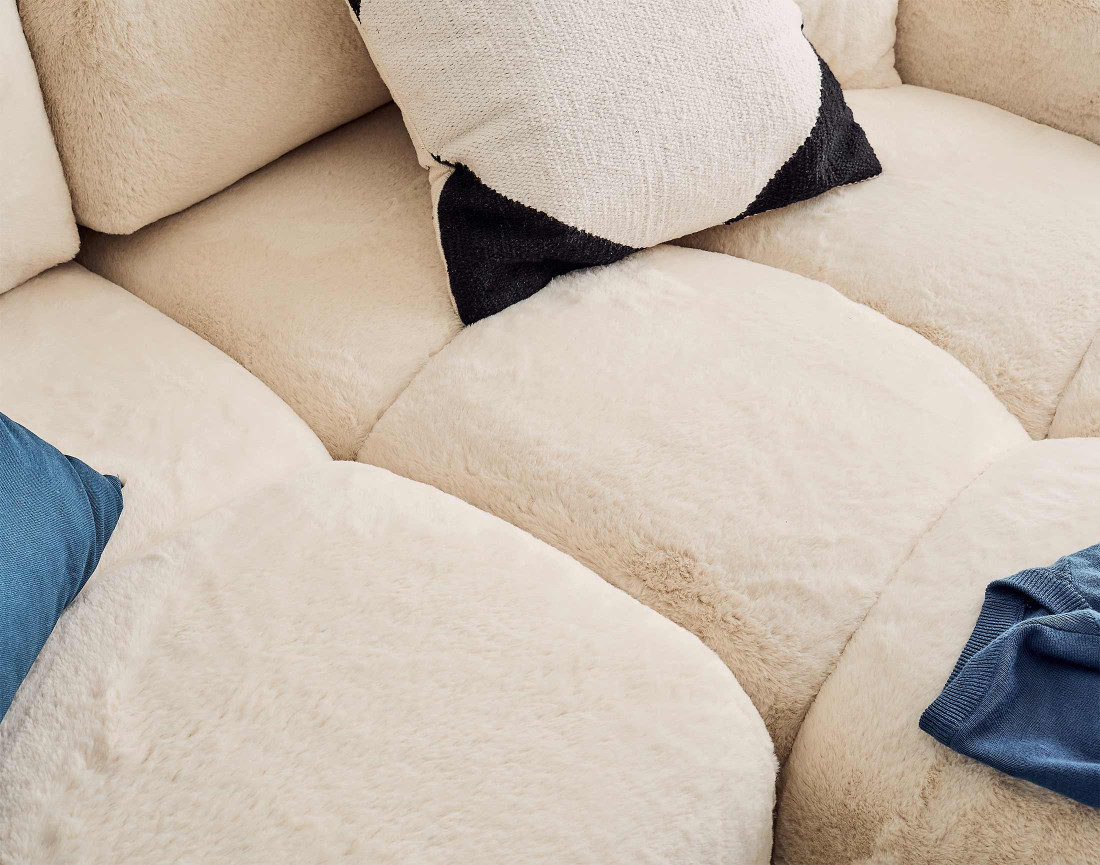 Canapé d'angle réversible convertible avec coffre 4 places en fausse fourrure Crocus