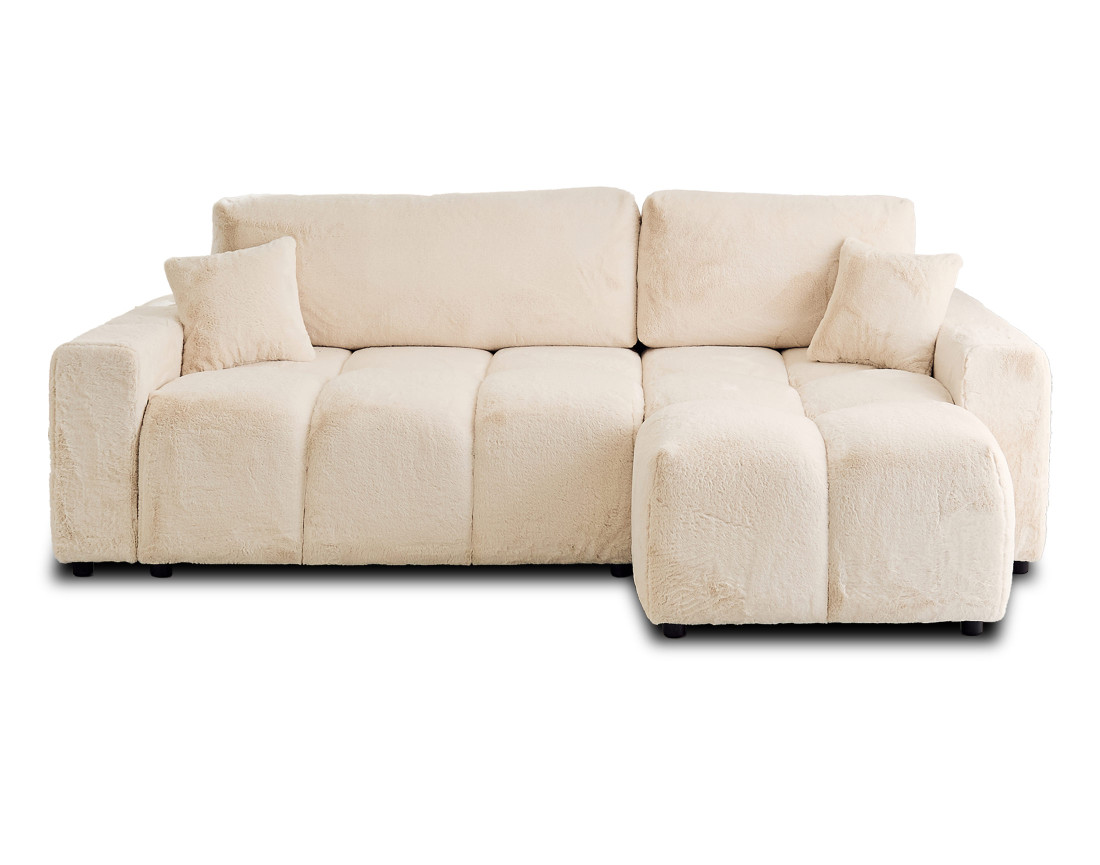 Canapé d'angle réversible convertible avec coffre 4 places en fausse fourrure Crocus