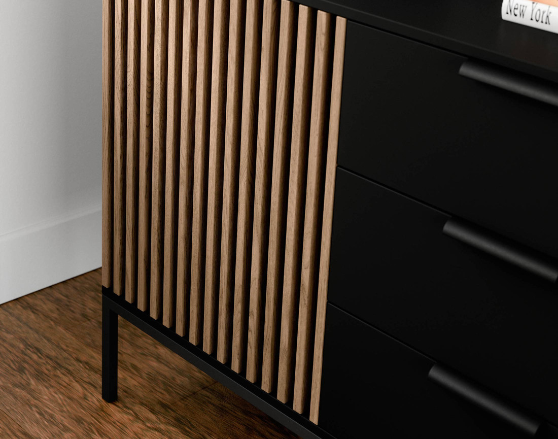 Buffet bas bois et noir 3 tiroirs et 2 portes 150 cm Savanna