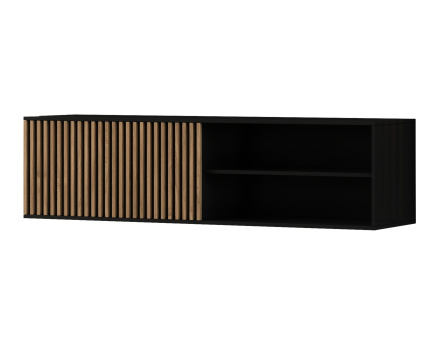 Meuble TV suspendu bois et noir 2 niches et 1 porte 150 cm Savanna