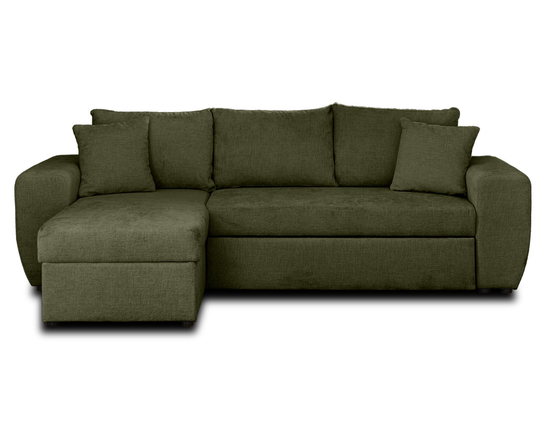 Canapé d'angle réversible 4 places convertible avec coffre en velours texturé Milan