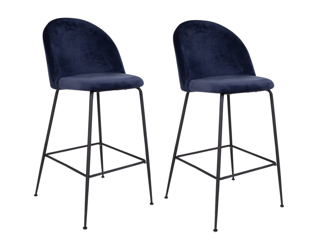 Lot de deux tabourets de bar en velours bleu Antigua