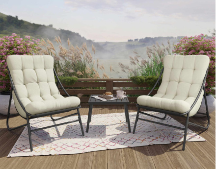 Salon bas de jardin 2 places métal gris anthracite coussins beiges Trinity