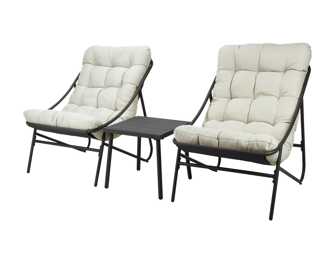 Salon bas de jardin 2 places métal gris anthracite coussins beiges Trinity