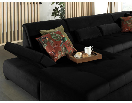 Canapé panoramique d'angle droit 7 places XXL en velours Vermont