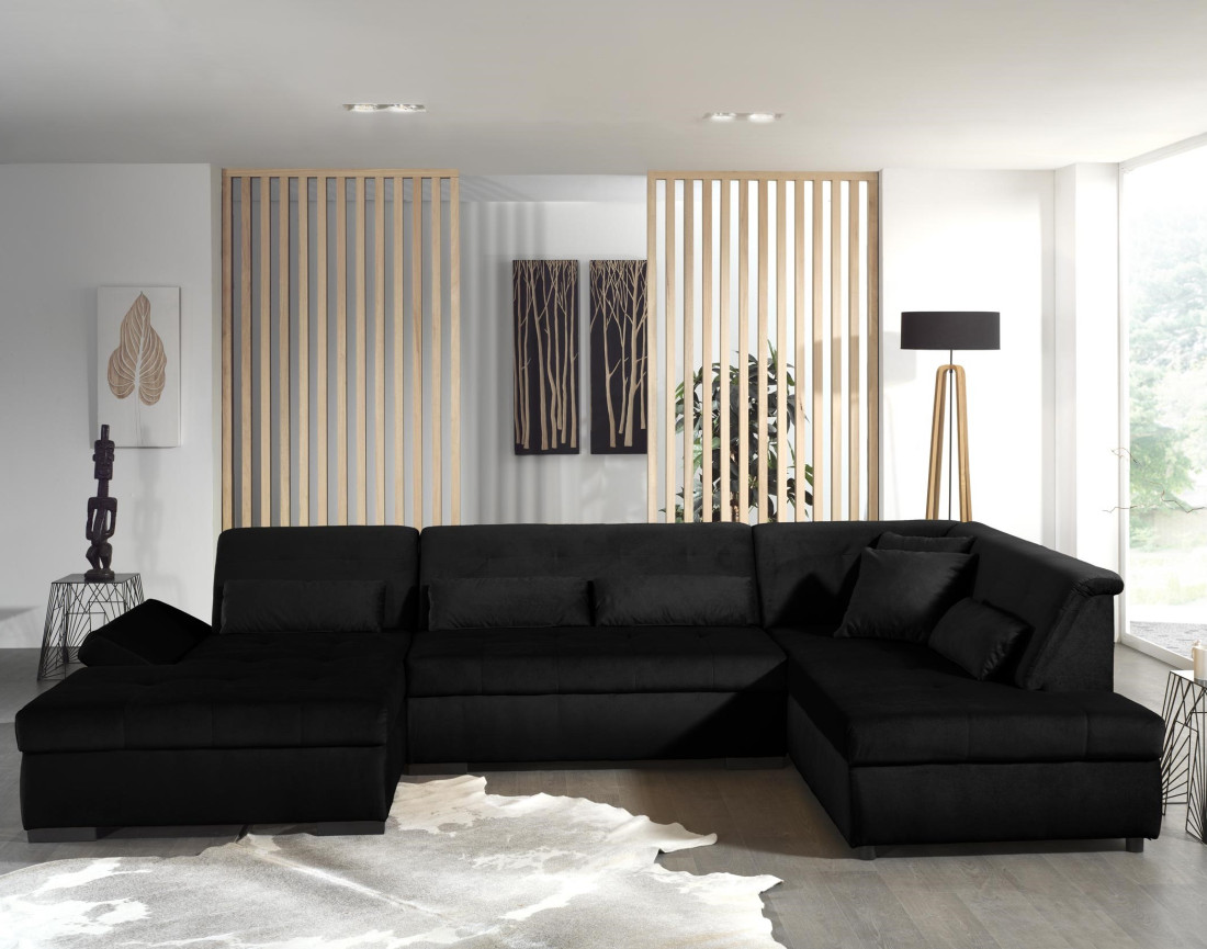 Canapé panoramique d'angle droit 7 places XXL en velours Vermont