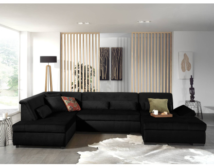 Canapé panoramique d'angle gauche 7 places XXL en velours Vermont