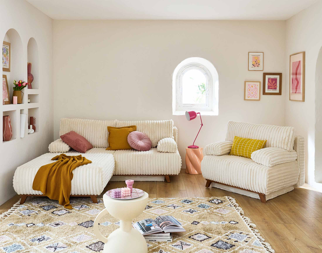 Fauteuil convertible avec coffre en fausse fourrure côtelée Cristal