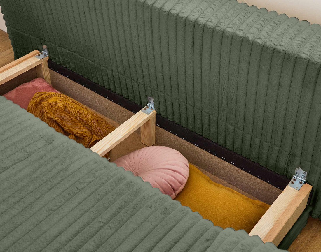 Canapé 3 places convertible avec coffre et pouf en fausse fourrure côtelée Cristal