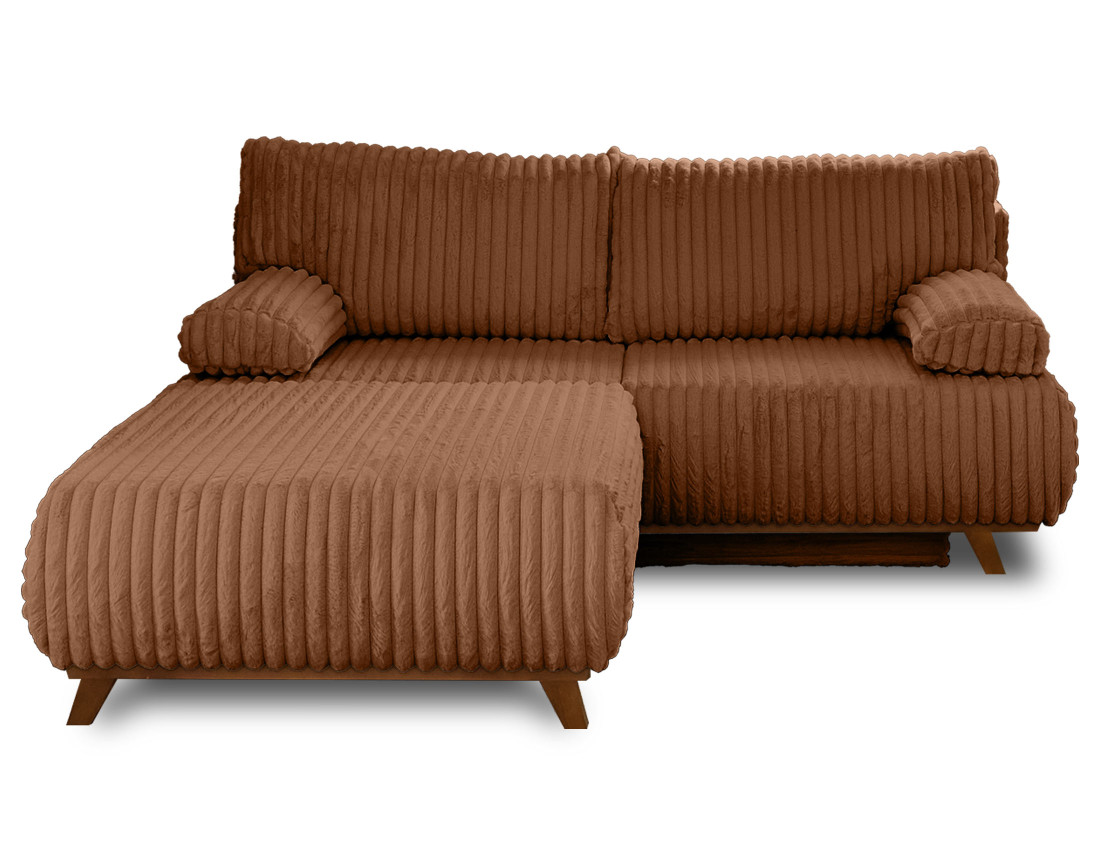 Canapé 3 places convertible avec coffre et grand pouf en fausse fourrure côtelée Cristal