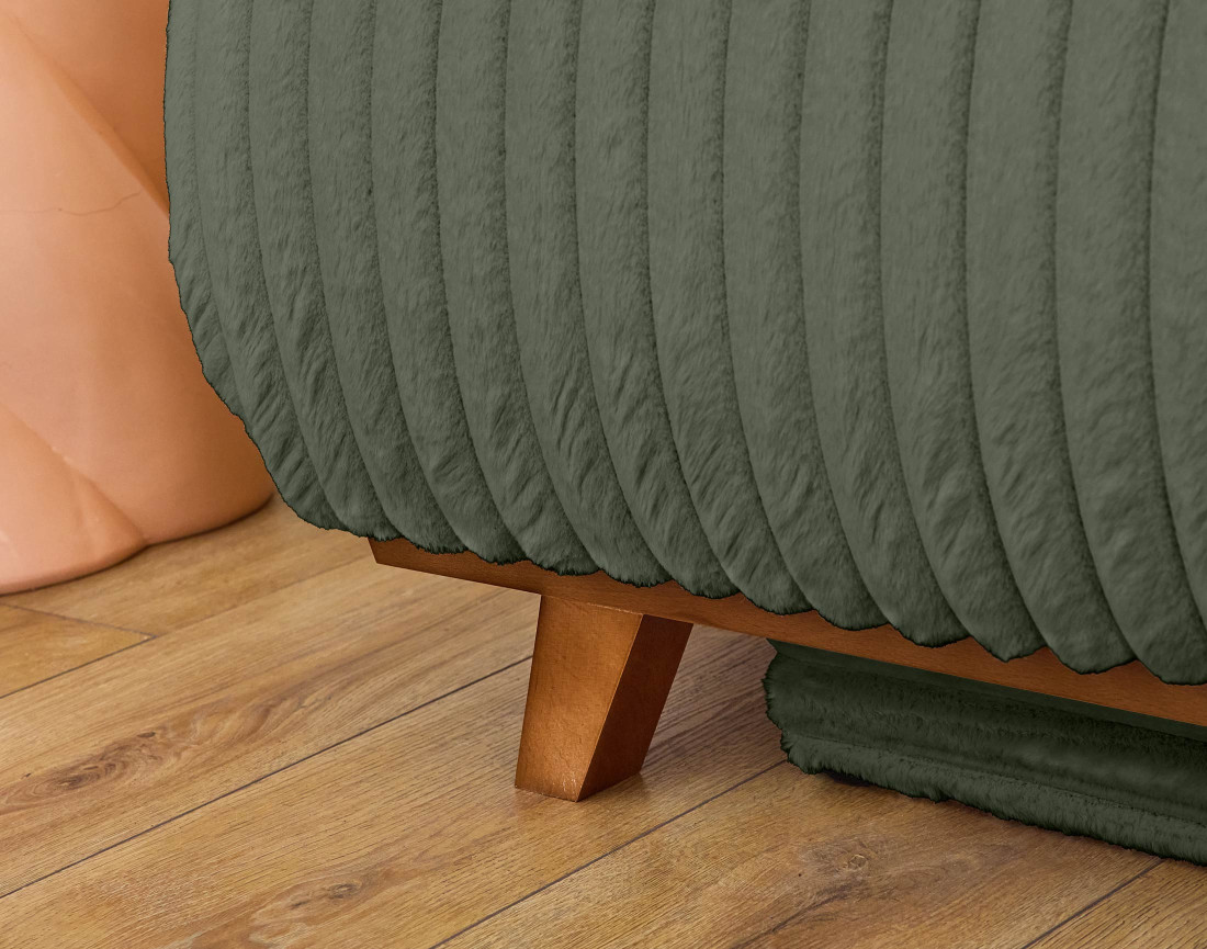 Canapé 3 places convertible avec coffre et grand pouf en fausse fourrure côtelée Cristal