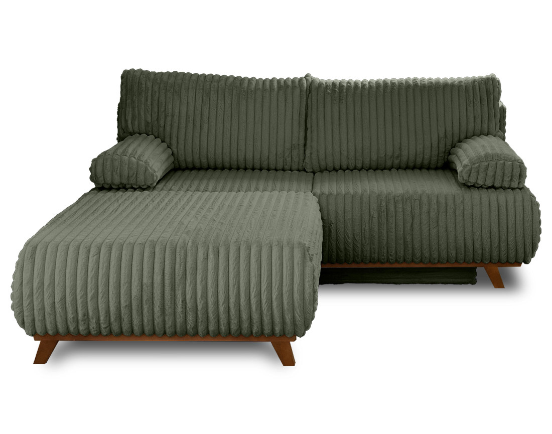 Canapé 3 places convertible avec coffre et grand pouf en fausse fourrure côtelée Cristal