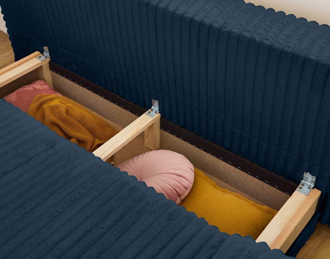 Canapé 3 places convertible avec coffre et grand pouf en fausse fourrure côtelée Cristal