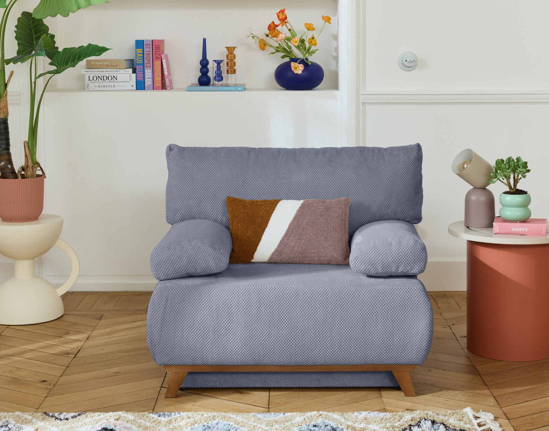 Fauteuil convertible avec coffre en velours texturé Cristal