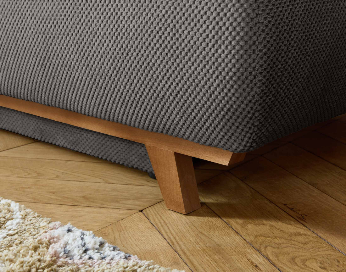 Canapé 3 places convertible avec coffre et pouf en velours texturé Cristal