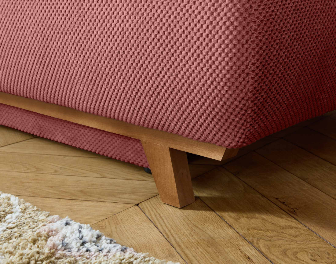 Canapé 3 places convertible avec coffre et pouf en velours texturé Cristal