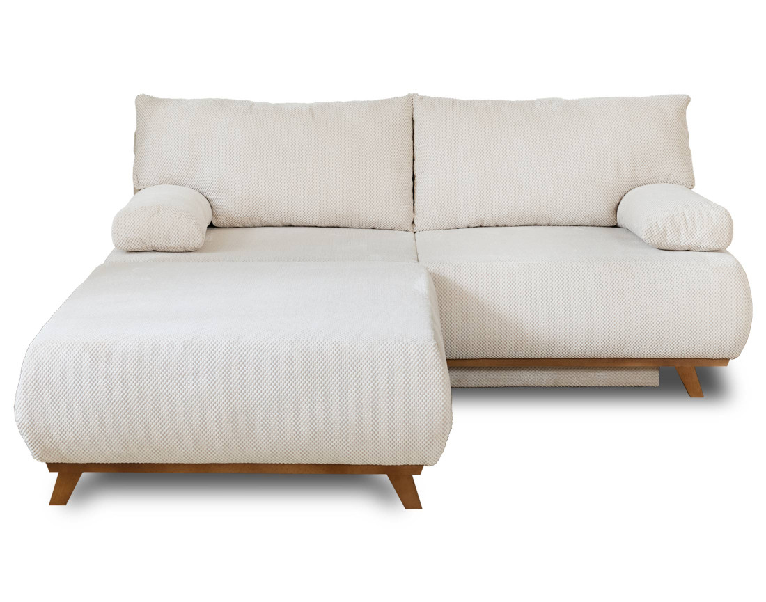 Canapé 3 places convertible avec coffre et grand pouf en velours texturé Cristal