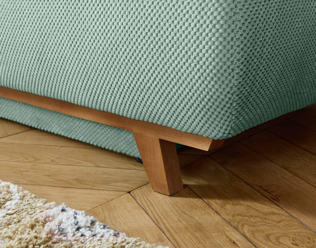 Canapé 3 places convertible avec coffre et grand pouf en velours texturé Cristal