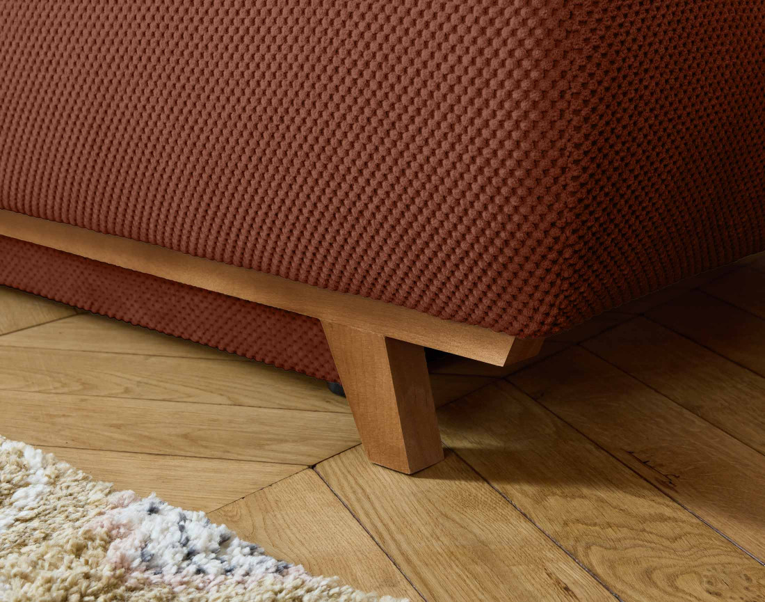 Canapé 3 places convertible avec coffre et grand pouf en velours texturé Cristal