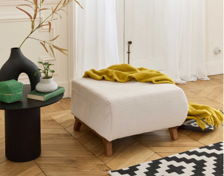 Pouf modulable 65 cm en velours côtelé Cristal