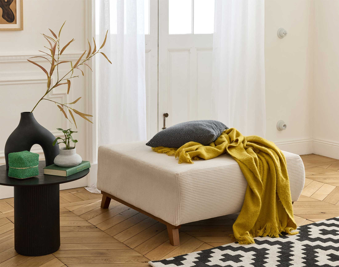 Pouf 95 cm en velours côtelé Cristal