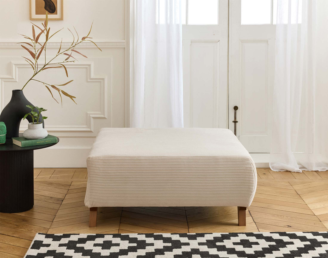 Pouf 95 cm en velours côtelé Cristal
