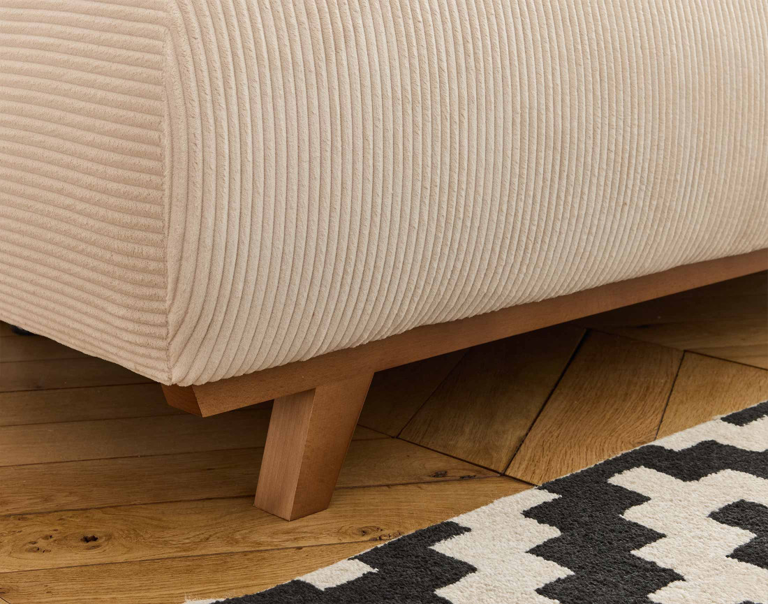 Canapé 3 places convertible avec coffre et grand pouf en velours côtelé Cristal