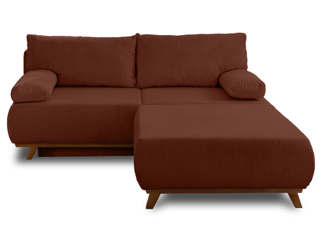 Canapé 3 places convertible avec coffre et grand pouf en velours côtelé Cristal